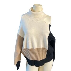 Lush cold shoulder colorblock turtleneck chic sweater M